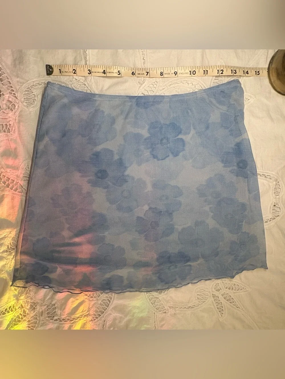 See You Monday Y2K Blue Floral Mesh Cami & Mini Skirt Set 2 Piece Coquette S/M